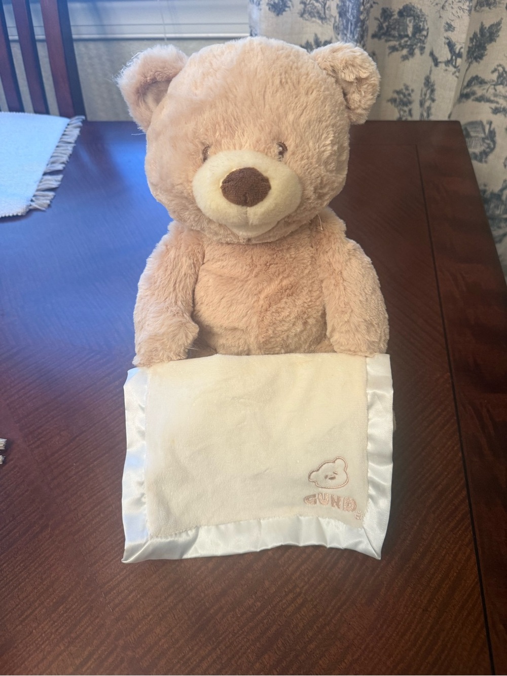 Gund Cream and Brown Plush Bear Lovey with Satin Border